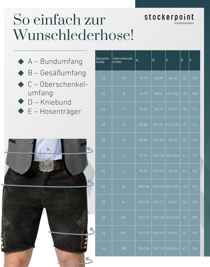 Stockerpoint Herren Lederhose Corbi4 I Grösse 44-64 I Bequeme Trachtenhose in edler Hirschoptik inkl