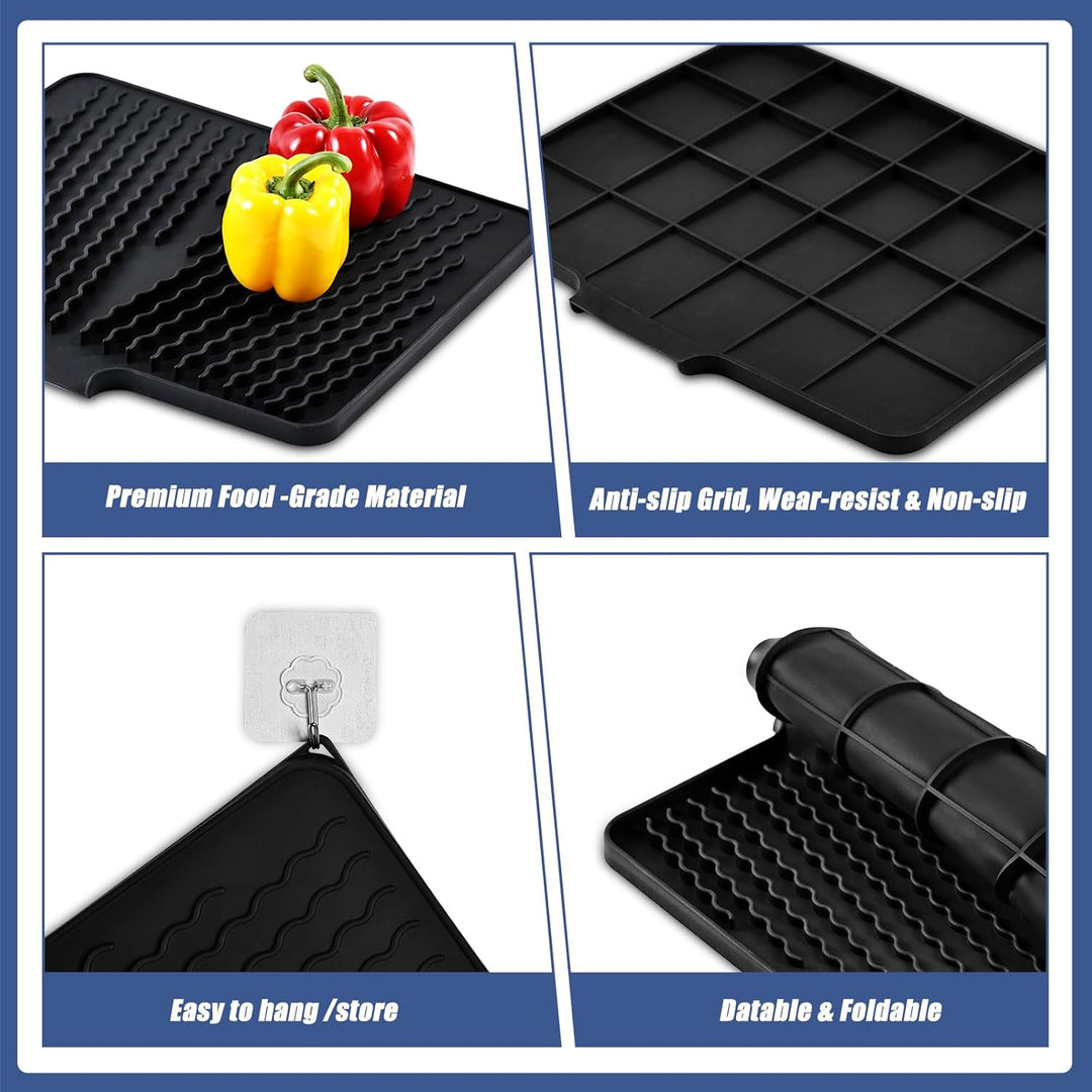 KitchenRaku Abtropfmatte (Schwarz, 40X33cm) Schwarz 40D x 30W cm, Schwarz 40D x 30W cm