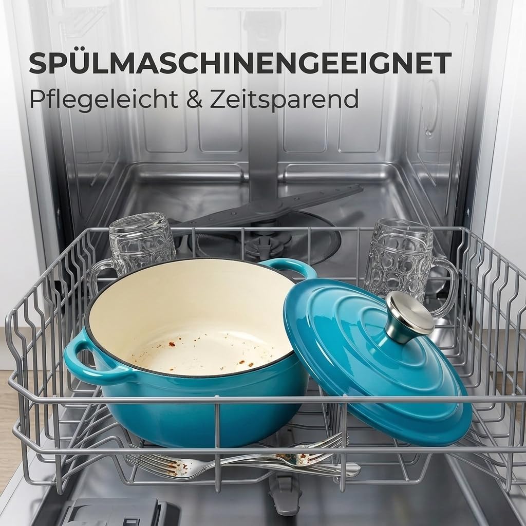 Gusseisen Topf 20cm mit Deckel,Dutch Oven 2L Emaillierter Brotbacktopf zum Brot Backen, Schmortopf I