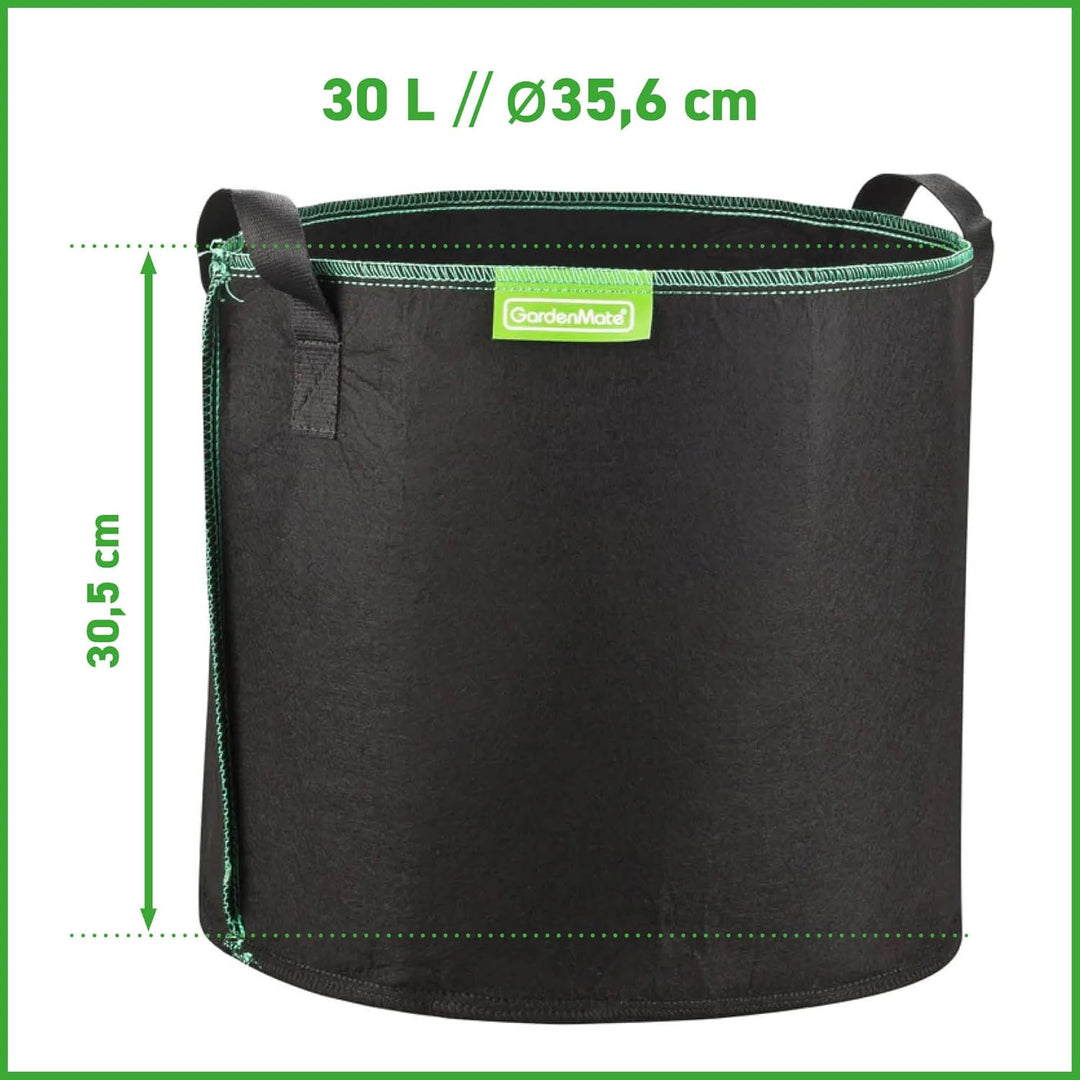 GardenMate 6X 30L Pflanzsack aus Vliesstoff Ø35.6cm Höhe 30.5cm - GREENLINE 30 Liter - 6er Set Green