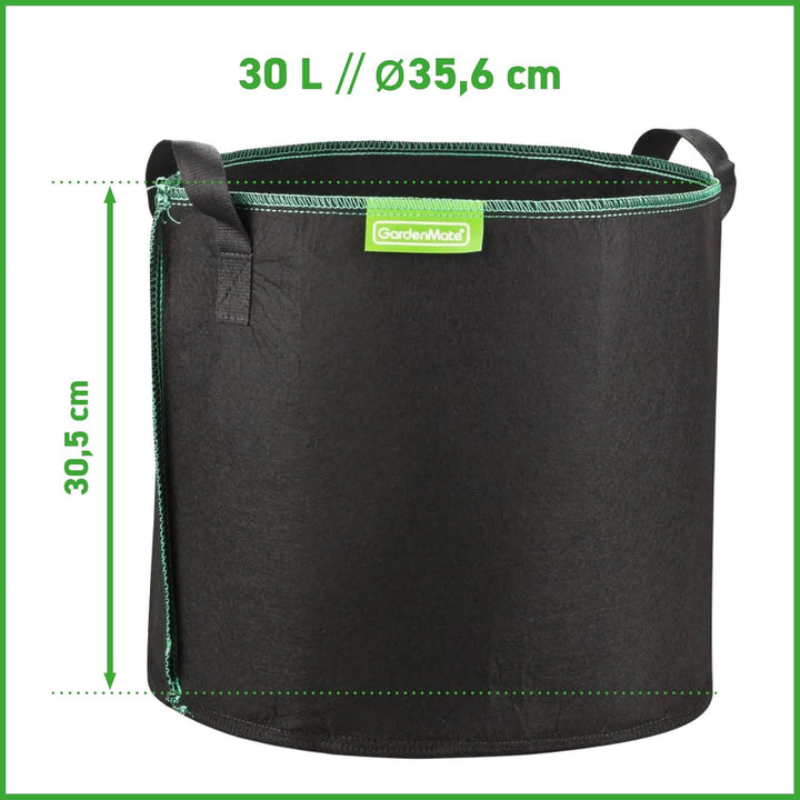 GardenMate 6X 30L Pflanzsack aus Vliesstoff Ø35.6cm Höhe 30.5cm - GREENLINE 30 Liter - 6er Set Green