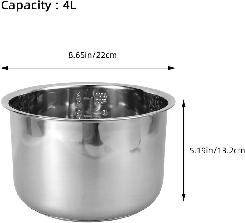 Zerodeko Reiskocher-Einsatz 4 L Edelstahl-Reiskocher-Einsatztopf Reiskocher-Ersatztöpfe Kochtöpfe Er