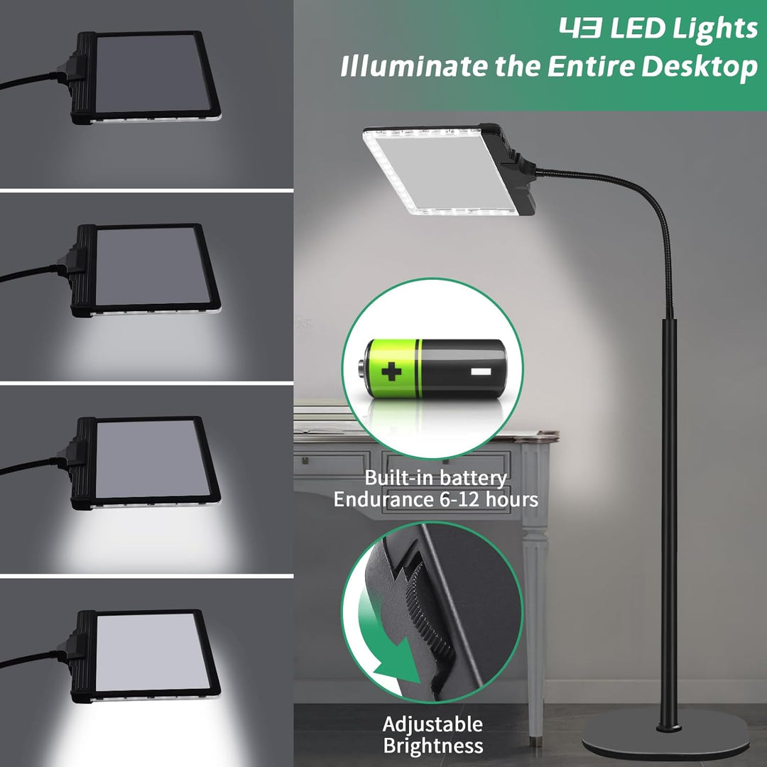 NZQXJXZ 5X Lupe mit Licht und Ständer, 3-in-1 Wiederaufladbare Lupenlampe mit 43 Einstellbaren Helli