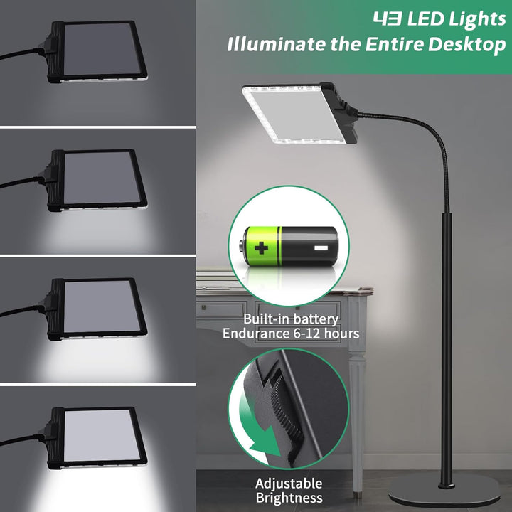 NZQXJXZ 5X Lupe mit Licht und Ständer, 3-in-1 Wiederaufladbare Lupenlampe mit 43 Einstellbaren Helli