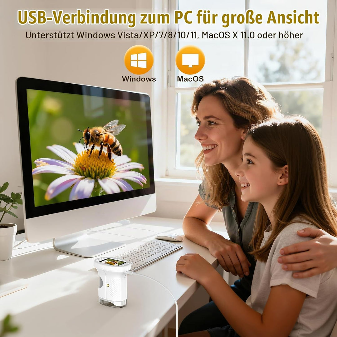 Digitales Mikroskop für Kinder,Hand Mikroskop Digital mit 2.4 Zoll Bildschirm 200x Taschenmikroskop,