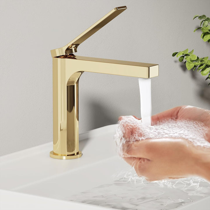 EMKE Wasserhahn Bad Champagnergold, 195 x 173 x 46 mm, Messing, Keramikkartusche, Badarmatur, Mischb