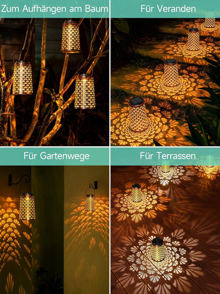 Solarlaterne für Aussen, Moman 2 Stück Metall Solarlampen für Aussen Garten mit Kalt/Warm Licht, Hän