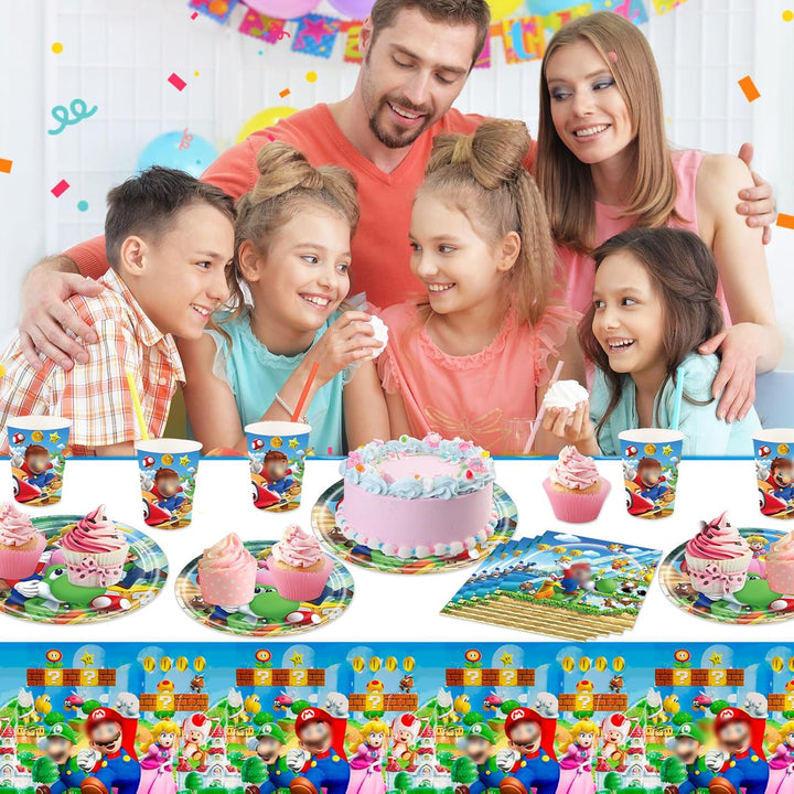 Super Bros Pappteller Kindergeburtstag Deko Jungen Mädchen- Mari Geburtstag Geschirr Set Super Broth