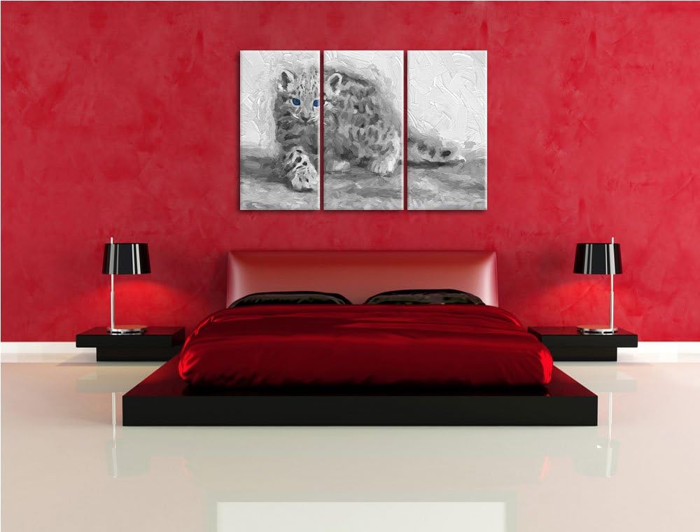 stolzierendes Leopardenjunges schwarz/weiss Deluxe 3-Teiler Leinwandbild 120x80 Bild auf Leinwand, X