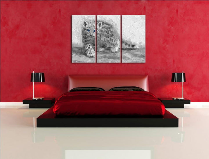 stolzierendes Leopardenjunges schwarz/weiss Deluxe 3-Teiler Leinwandbild 120x80 Bild auf Leinwand, X
