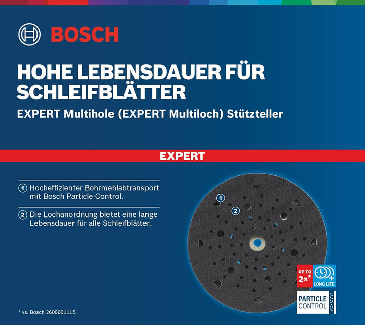 Bosch Professional 1x Expert Multihole Universalstützteller (Version mittel, Ø 125 mm, Zubehör Exzen