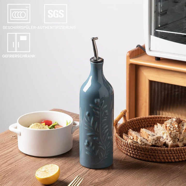 Sweejar Home Grosse Keramik-Olivenöl-Spenderflasche, 700 ml Relief Opaque Öl-Menage Schützt vor Oxid