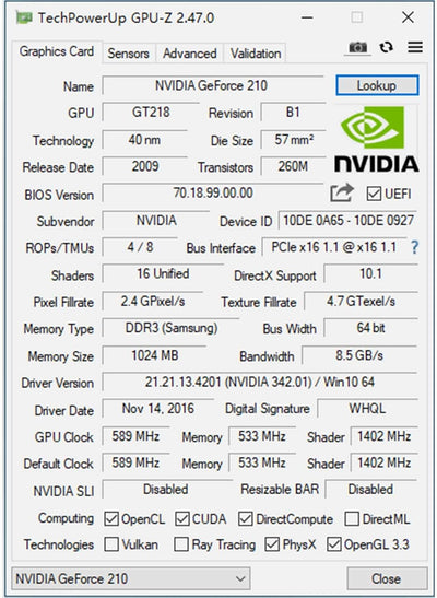 SAPLOS Low Profile GT210 Grafikkarten für PC, 1GB Video Card, DDR3 64-bit, HDMI DVI VGA