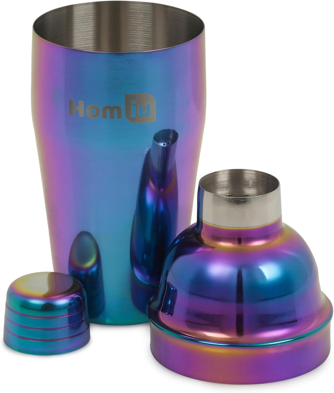 Homiu, Qualitatives Edelstahl Cocktail – Shaker Set (550ml) mit Rainbow Design, schillernder Edelsta