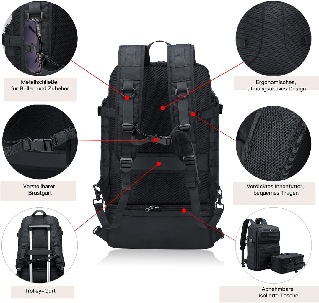 BERTASCHE Taktisch Rucksack Trekkingrucksack 35L Wanderrucksack 15.6 Zoll Laptop Lunch Rucksack für