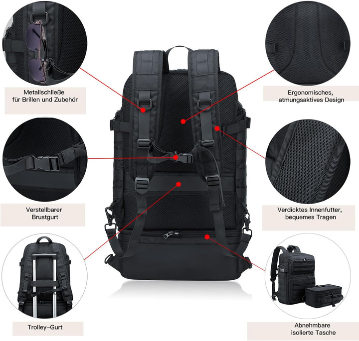 BERTASCHE Taktisch Rucksack Trekkingrucksack 35L Wanderrucksack 15.6 Zoll Laptop Lunch Rucksack für