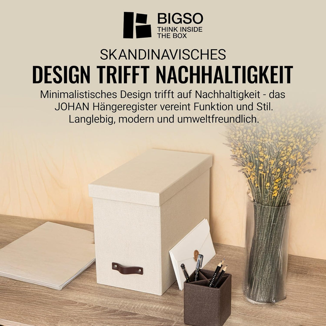BIGSO JOHAN Hängeregisterbox A4 – Hängemappenbox mit Deckel und Griff – Schreibtischablage für Hänge