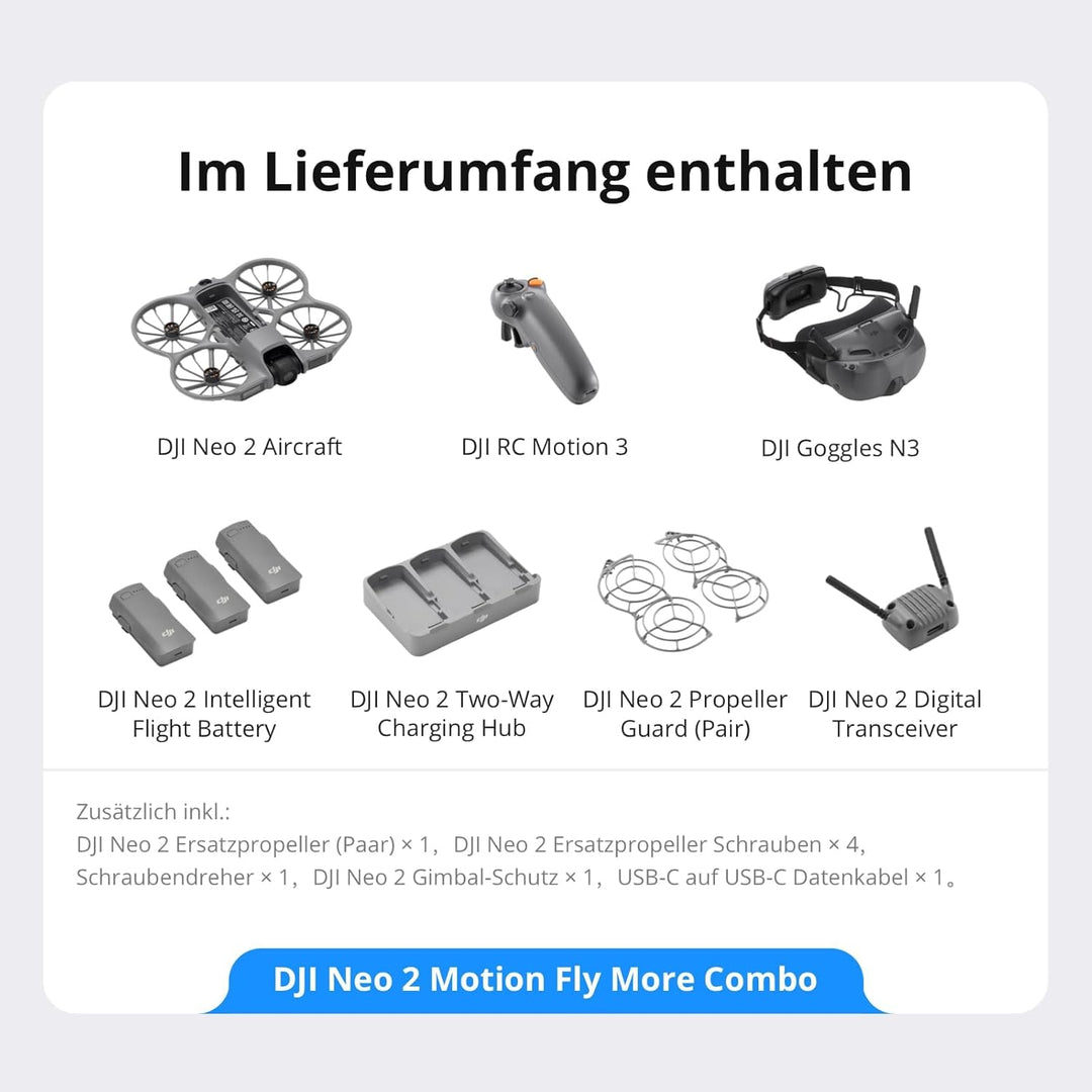 DJI Neo 2 Motion Fly More Combo Bundle mit Zubehör, 4K Drohne für Einsteiger mit RC Motion 3 und Gog