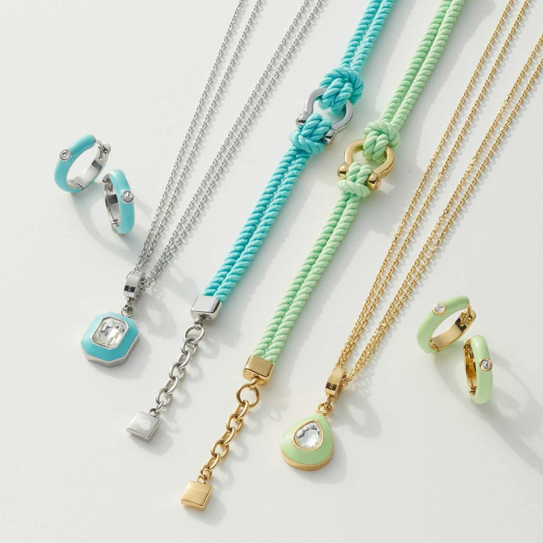 Leonardo Jewels Halskette Gigi, Kette aus Edelstahl mit Anhänger, Glas-Kristall, blau, silber, 45-50