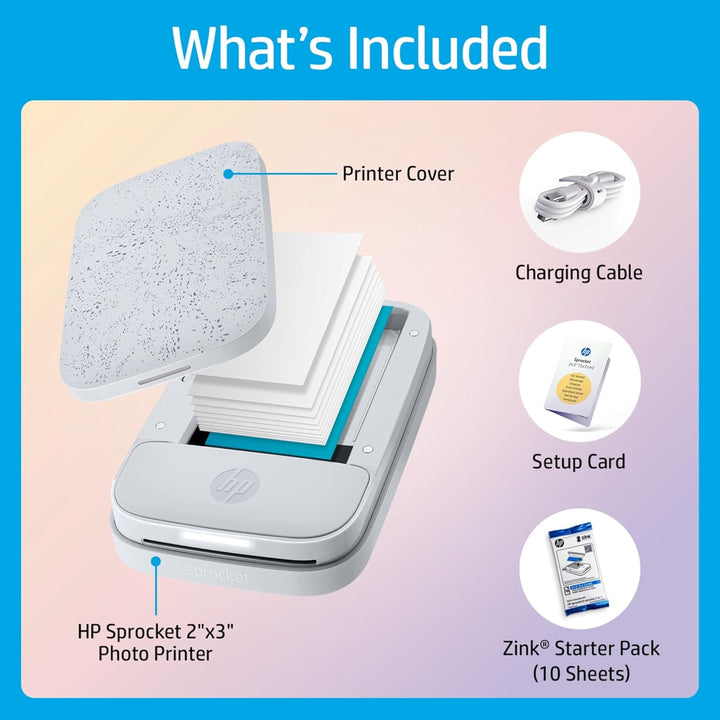 HP Sprocket tragbarer Instant-Fotodrucker, 5,1 x 7,6 cm, (Weiss) Starterpaket