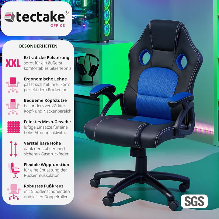 TecTake Sportsitz Chefsessel Stuhl ergonomischer Gaming Bürostuhl Racing Schalensitz - Diverse Farbe