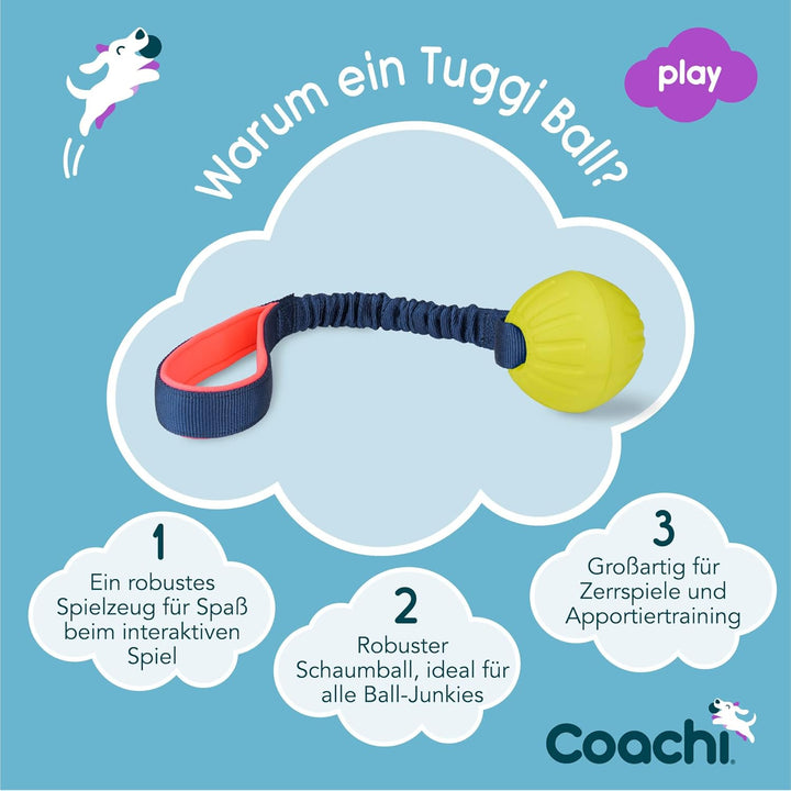 Coachi Tuggi Ball, Robustes Design, leicht, sicher, dehnbarer Bungee-Griff, ideal für alle Hunde & W