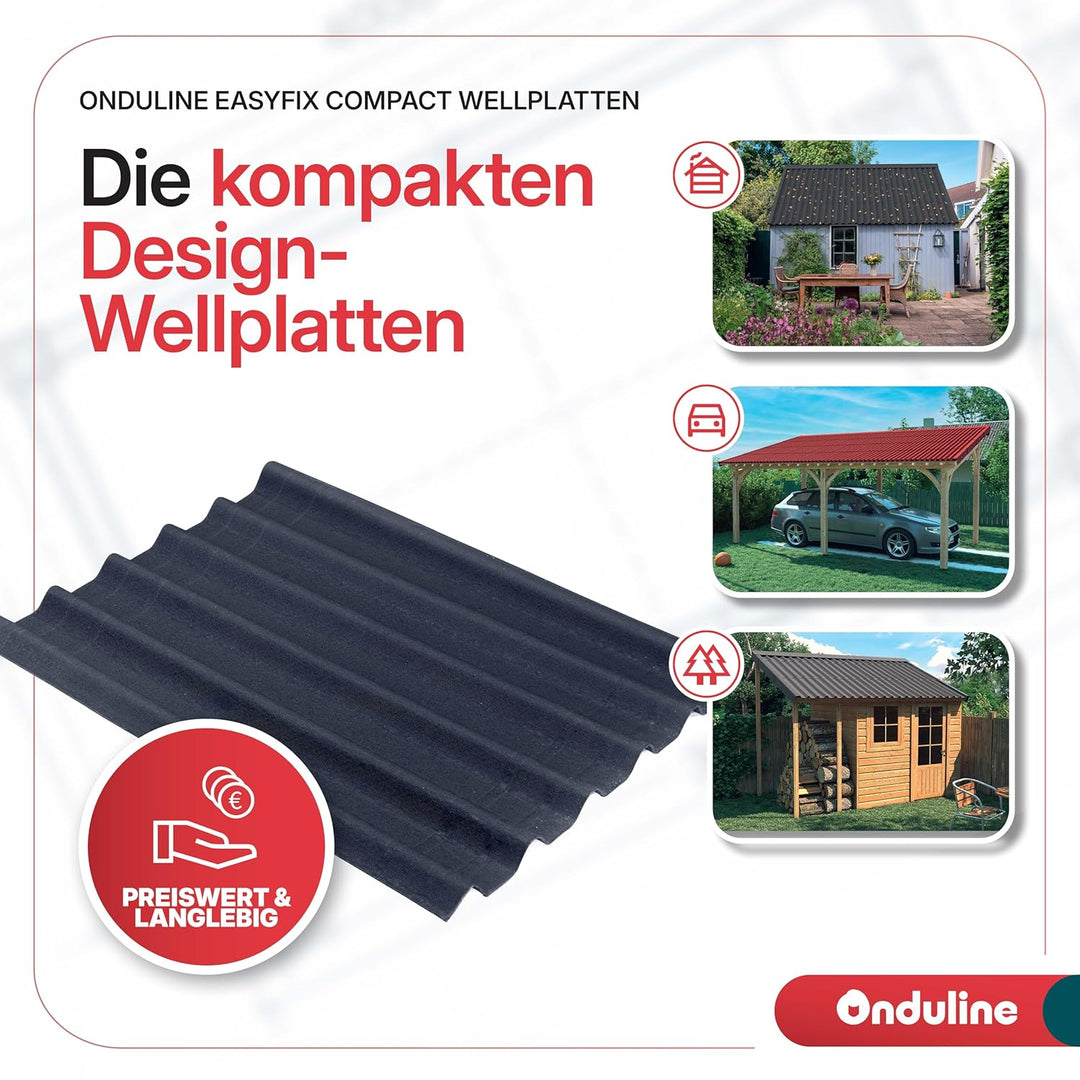 Onduline–EASYFIX COMPACT Dachplatten Bitumenwellplatten Schwarz-Trapez-Dachsystem einfach zu Verlege
