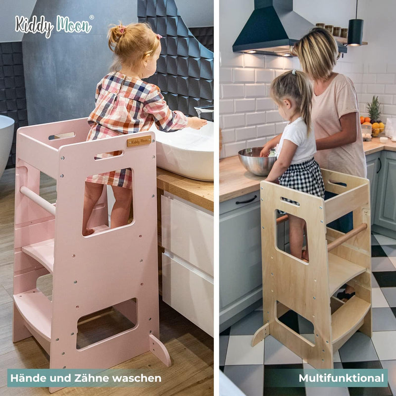 KiddyMoon Lernturm Für Kinder Ab 1 Jahr, Anti Kipp Schutz, Höhenverstellbar (3-Stufiger), Montessori