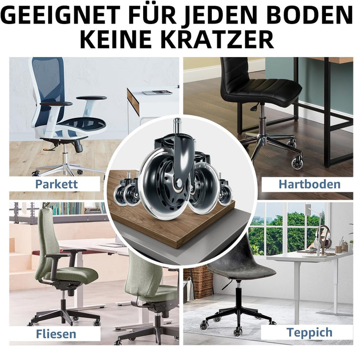Sytopia Gummirollen Bürostuhl 11mm x 22 mm, 5er Set Rollen für Bürostühle, Parkett Rollen Bürostuhl