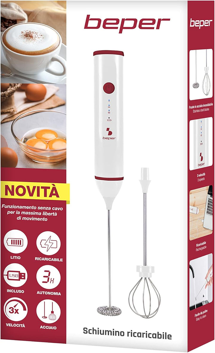 BEPER P102SBA008 Milchaufschäumer USB Cappuccino maker - Milchaufschäumer Stab mit Schneebesen