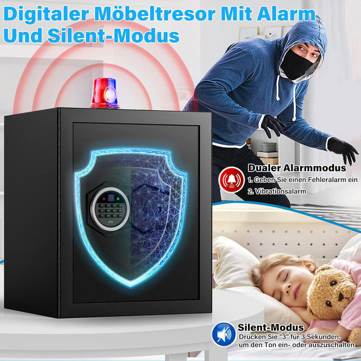 Mejasg 45L Safe Tresor Fingerabdruck mit A4 Feuerfester Tasche, Fingerabdruck Tresor für Zuhause mit