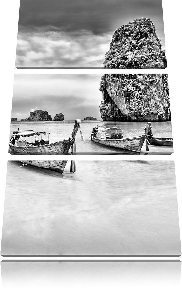 Pixxprint Longtailboote in Thailand als Leinwandbild/Grösse: 3 Teilig (120x80 cm) cm/Wandbild/Kunstd