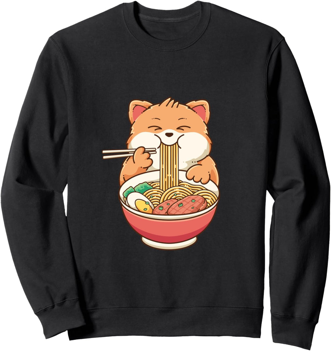 Manga Katze isst Nuddeln, süsse Katze, Comic Anime t shirt Sweatshirt