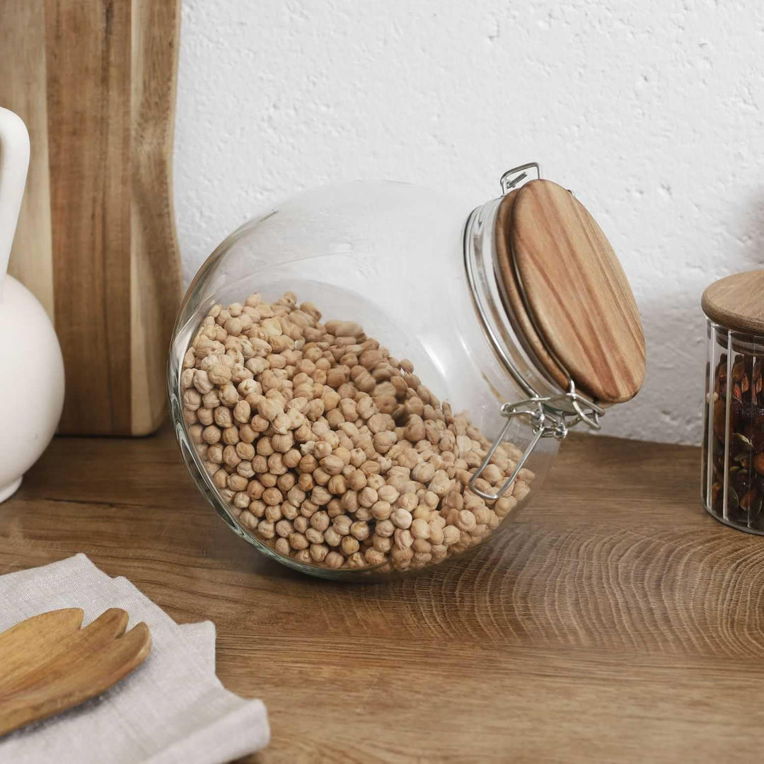 COOK CONCEPT, KA0367, Transparent Glass Storage jar with Acacia Cap, modern and elegant Design, airt