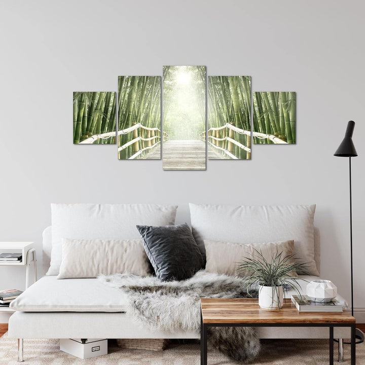 Runa Art Wandbilder Brücke Bambus 5 Teilig Bild auf Vlies Leinwand Deko Wohnzimmer Schlafzimmer Wald