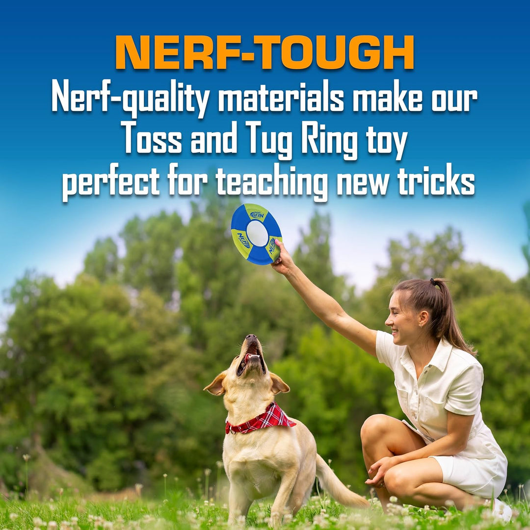 Nerf Dog Toss and Tug Ring Hundespielzeug, Fliegende Scheibe, leicht, langlebig und wasserabweisend,