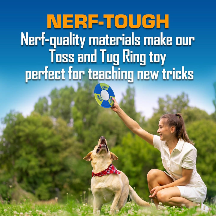Nerf Dog Toss and Tug Ring Hundespielzeug, Fliegende Scheibe, leicht, langlebig und wasserabweisend,