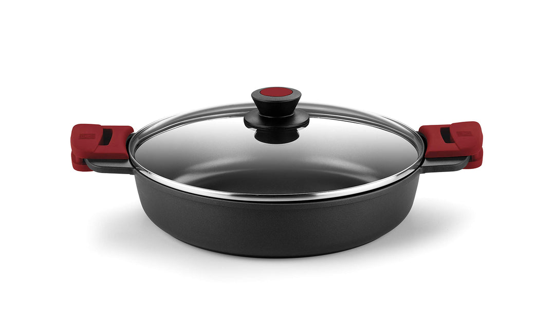 BRA Premiere | Niedriger Schmortopf 32 cm, Aluminiumguss, dreischichtig, verstärkte Antihaftbeschich