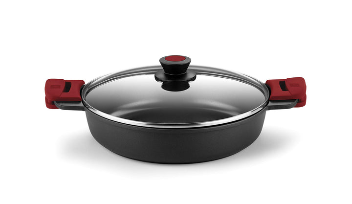 BRA Premiere | Niedriger Schmortopf 32 cm, Aluminiumguss, dreischichtig, verstärkte Antihaftbeschich