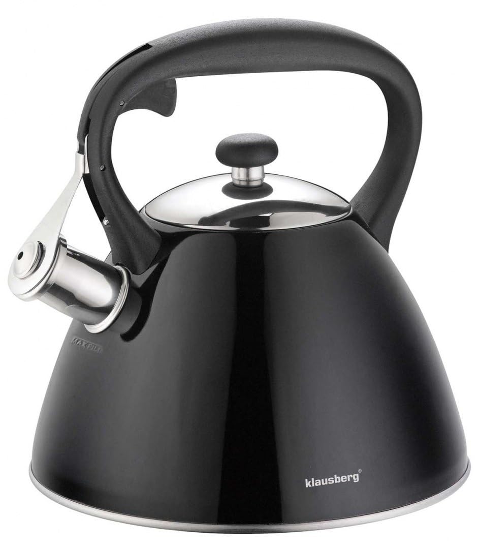 Klausberg Schwarz Edelstahl Flötenkessel Teekessel Wasserkessel 3,0 Liter KB-7208, Schwarz