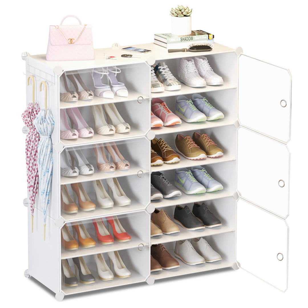 HOMCENT Schuhregal mit Türen und Schlüsselhalter, Schuhschrank für 12-24 Paar Schuhe, Kunststoff Sch