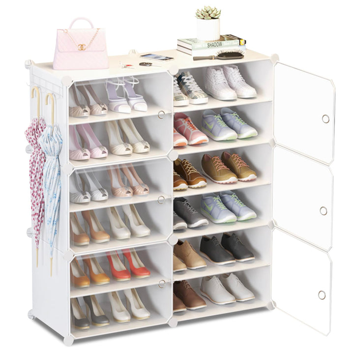 HOMCENT Schuhregal mit Türen und Schlüsselhalter, Schuhschrank für 12-24 Paar Schuhe, Kunststoff Sch
