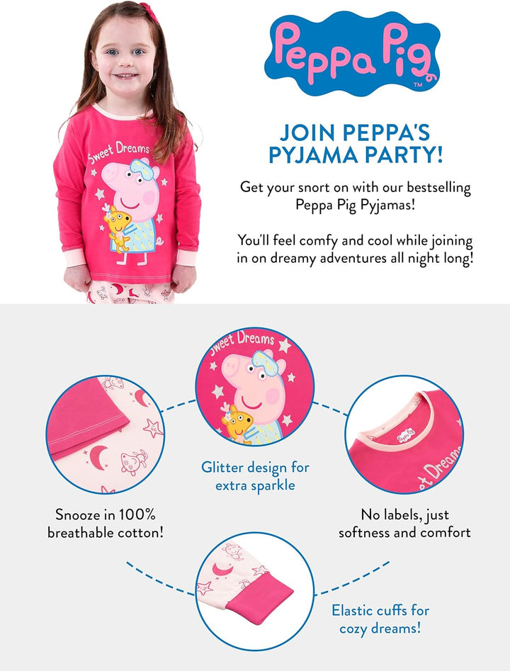 Peppa Wutz Schlafanzug | 100% Baumwolle Schlafanzüge für Mädchen | Langarm Pyjama Kinder 92 Mehrfarb