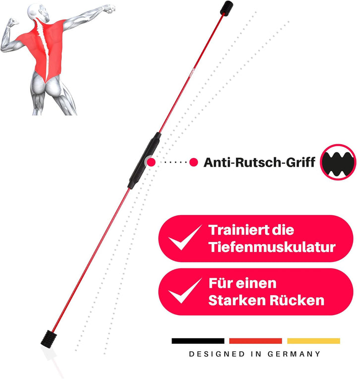 swingfit® Schwingstab inkl. praktischer Tasche & Rücken Trainingsplan - Swingstick für Tiefenmuskula