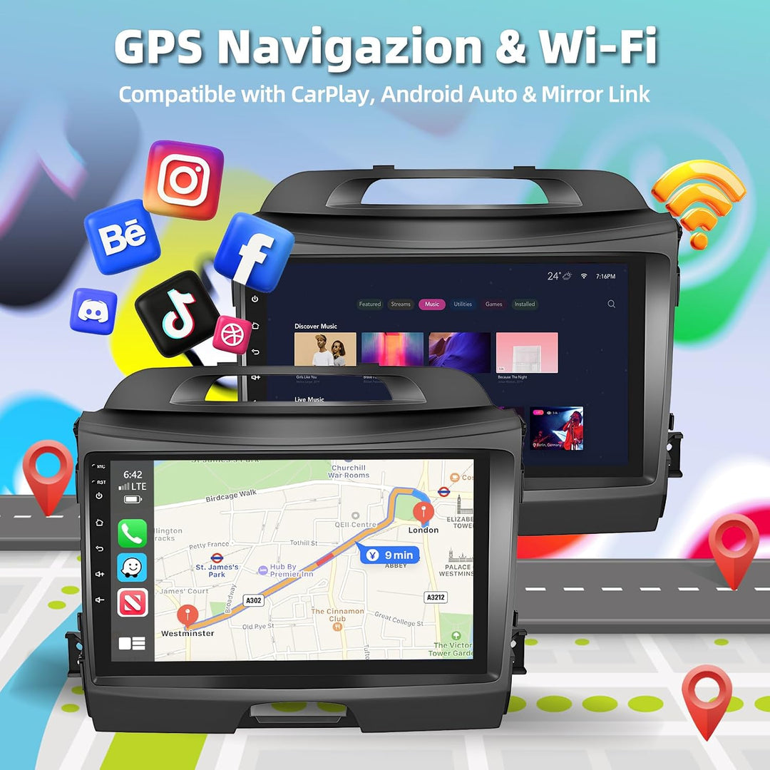 4GB+64GB Carplay Autoradio für Kia Sportage 2010-2016, 9 Zoll Android Radio mit Wireless Android Aut