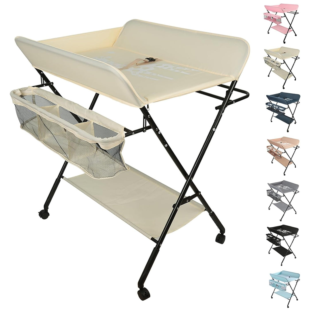 Homewell Baby Wickelkombi Wickelkommode, Mobile Wickeltisch Klappbar, mit Wickelauflage, Sicherheits