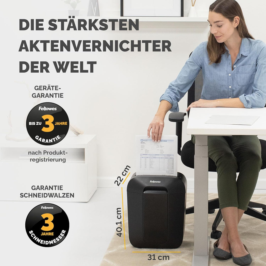 Fellowes Aktenvernichter 9 Blatt (P4), Papierschredder mit Partikelschnitt für Homeoffice, Powershre