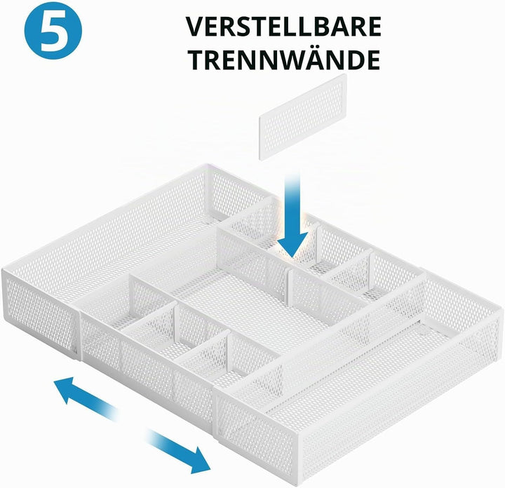 Marbrasse Schreibtisch Organizer mit Schubladen,Netz Schubladenbox mit 10 Verstellbaren Fächern und