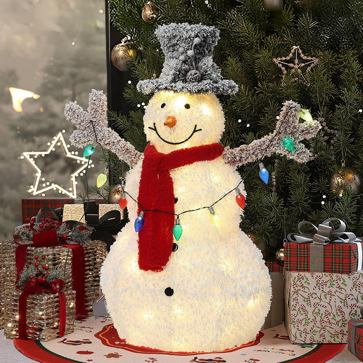 Hometopia LED Schneemann Deko mit Zylinderhut, Rotem Schal Leuchtende Weihnachtsfigur für Innen und