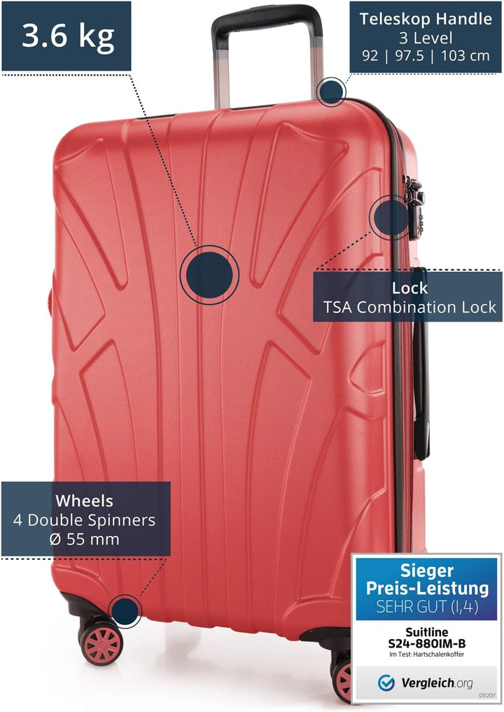 suitline - Hartschalen-Koffer Koffer Trolley Rollkoffer Reisekoffer, TSA, 66 cm, ca. 58 Liter, 100%